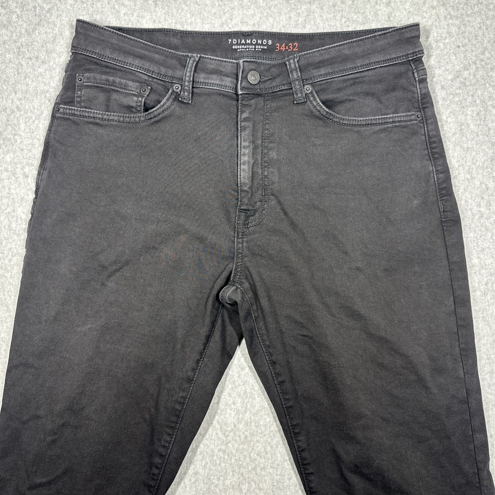 7DIAMONDS Generation Men's 34x32 Black Denim Athletic Straight Stretch Jeans